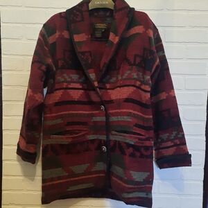 Eddie Bauer Burgundy and Gray Patterned Blazer